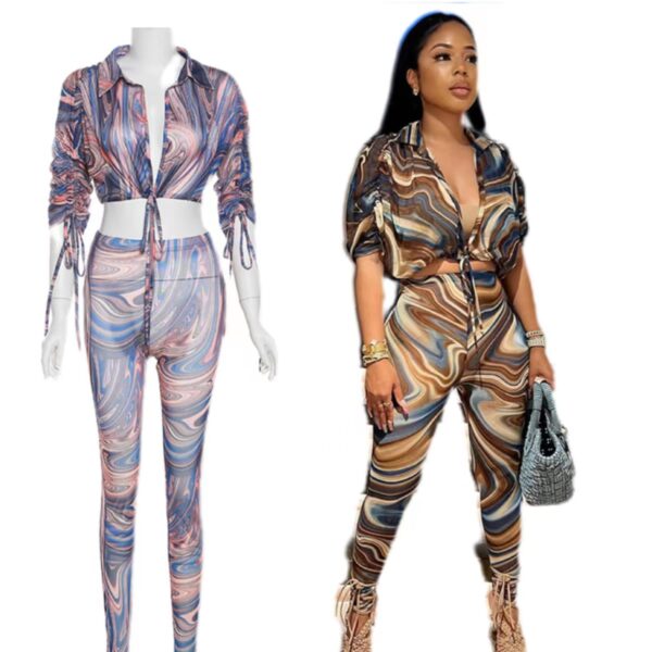 drop shipping clothes custom logo 3D printed mesh crop top shirt and legging two piece set for women fall sets 2022 - Image 6