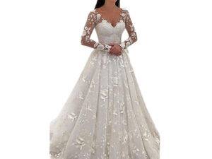 Wholesale Wedding Dress Lace Deep V Long Sleeve Dress Women'S Robe De Mariage Model 2023