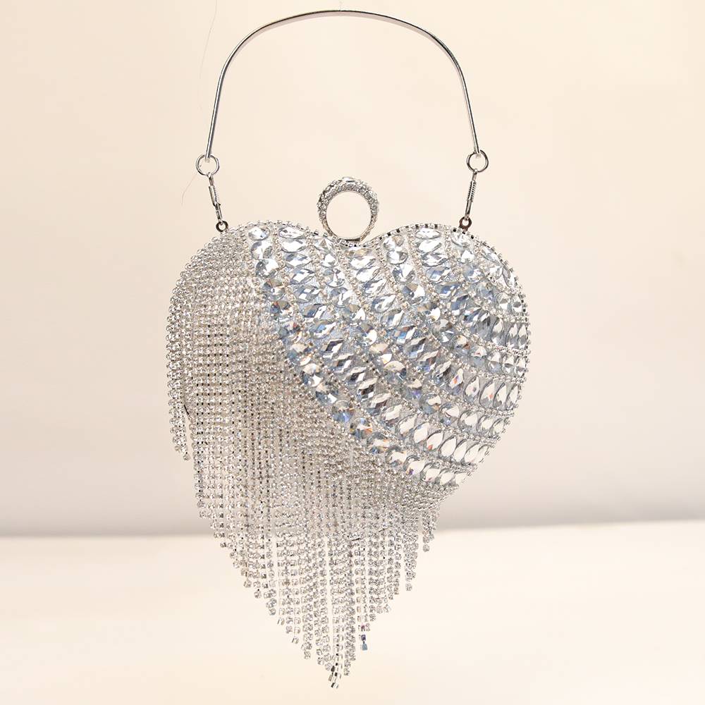 Heart Evening bag 2021 new hand bag Rhinestones Girls Evening Bag - Image 4