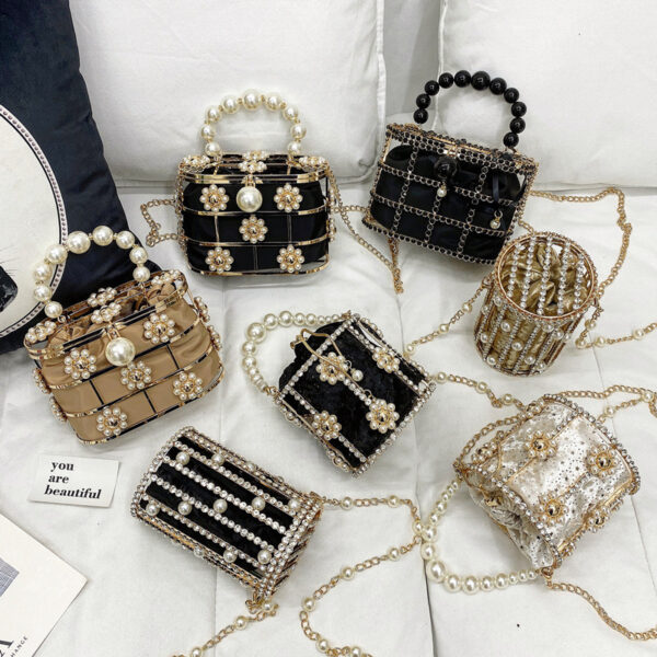 Fashion wedding clutch bag evening bags chain sling bags for women crossbody diamond purse with pearl luxury handbags ladies - Image 6