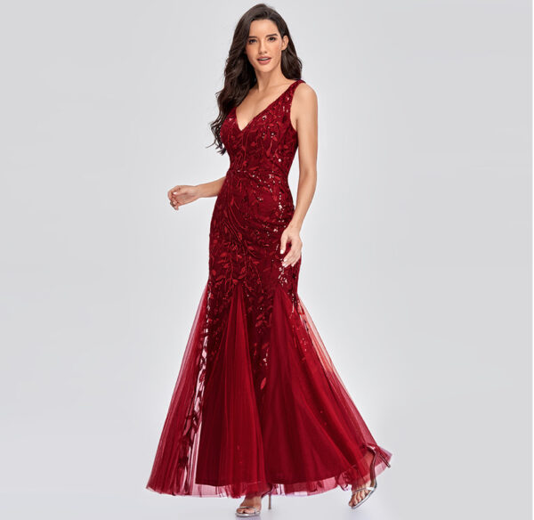 XU90804 Hot Sale Elegance Slim Mesh Sleeveless Evening Dresses Sequin Women Party Dresses Women Banquet Mermaid Dress