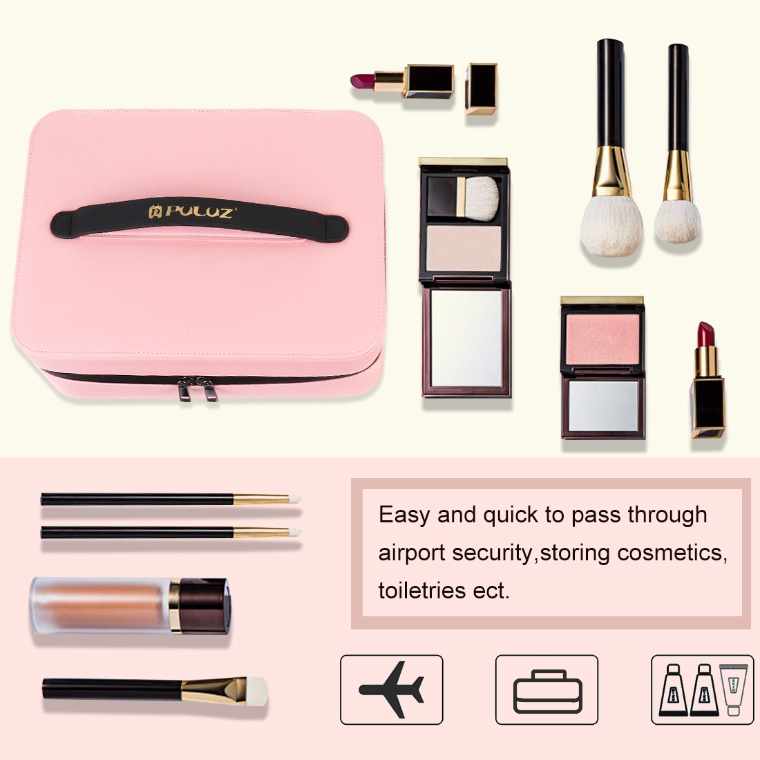 Portable PU Make Up Organizer With Full Led Light Mirror Waterproof Cosmetic Case Storage Box Travel Bags Hand Makeup Suitcase - Image 5