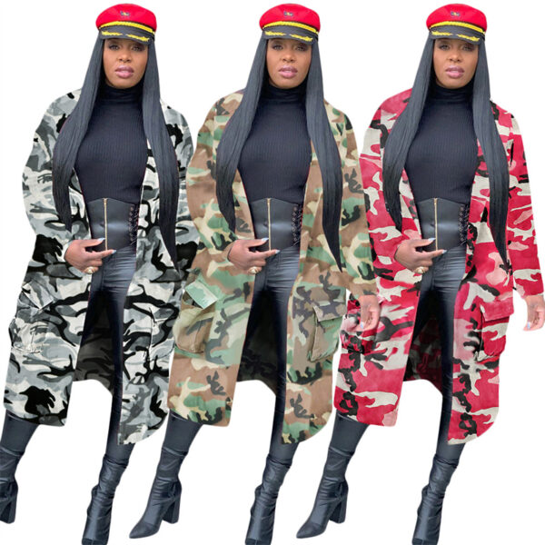 pink green woodland camouflage long coat jacket overcoat women clothing for women - Image 6