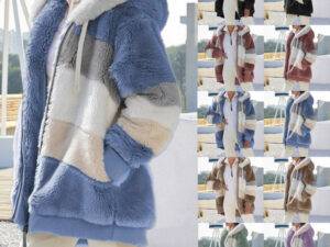 2022 Winter Warm Women's Jacket Plush Patchwork Zipper Women's Coats Casual Hooded Loose Jacket For Women