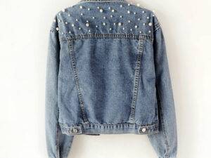 2021 Hot Selling custom Women Pearl Denim jacket Beaded Jackets Loose And Thin New Short Style wedding Denim Coat