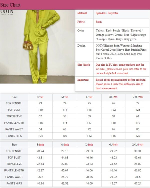 OOTN Straight Pants Suit Female Loose Tops Two Pieces Outfits Casual Long Sleeve Shirt 2023 Elegant Satin Women's Matching Sets - Image 5