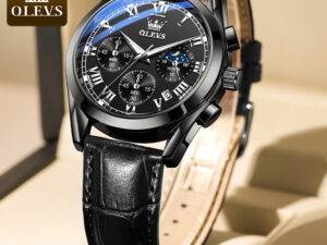 OLEVS 2871 New Luxury Fashion  Glass Quartz Analog Leather Men Watch Casual Leather strap Men wristwatch