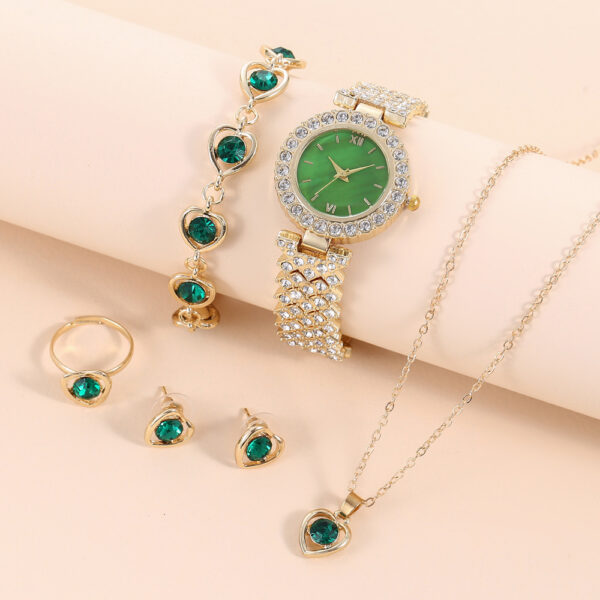 5PCS Set Fashion Temperament Luxury Boutique Set Gift Box full Diamond Watch + Bracelet + Ring + Earrings Necklace Gift Set - Image 5