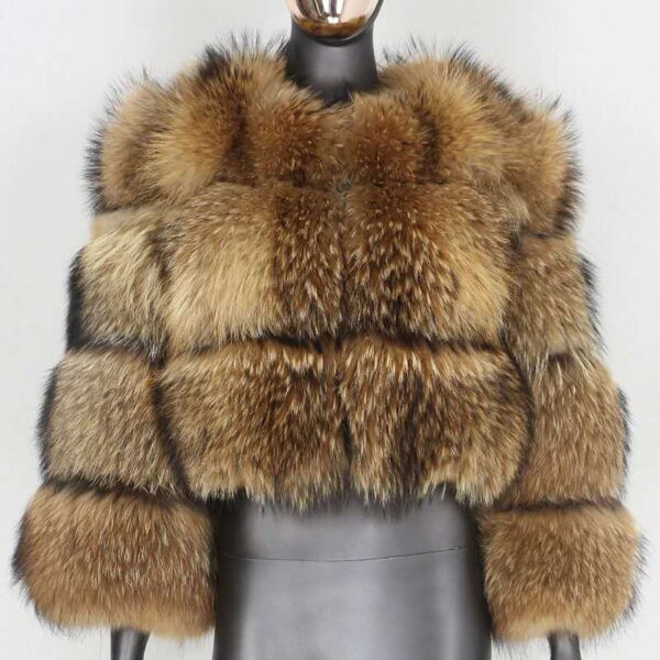 Cropped ladies jacket winter fall clothes keep warm faux fur thick faux racoon fox fur coat with hood for woman trendy - Image 6