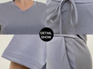 Custom logo women clothing Office Ladies Wear Summer Outfits for Women V Neck T Shirt Top and Jogger Pants Set 2 Piece Set