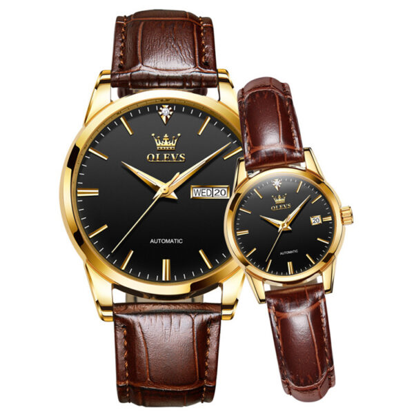 Top Luxury Brand Olevs Couple leather Watches Set Waterproof Men Watch Wristwatches Custom Women Automatic Watch 6629 - Image 6
