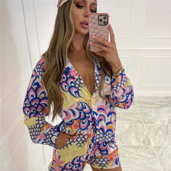 Long Sleeve Blouses Tops Shirts and Mini Shorts Set Y2K Casual Three Piece Sets Party Sexy Outfits 10% Print Summer Women Red - Image 4