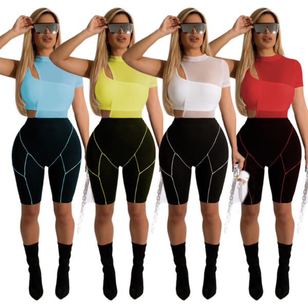 lady plus size sexy casual bralette mesh top t shirt and shorts 3 piece set women outfits clothes clothing 2022 summer for women - Image 6