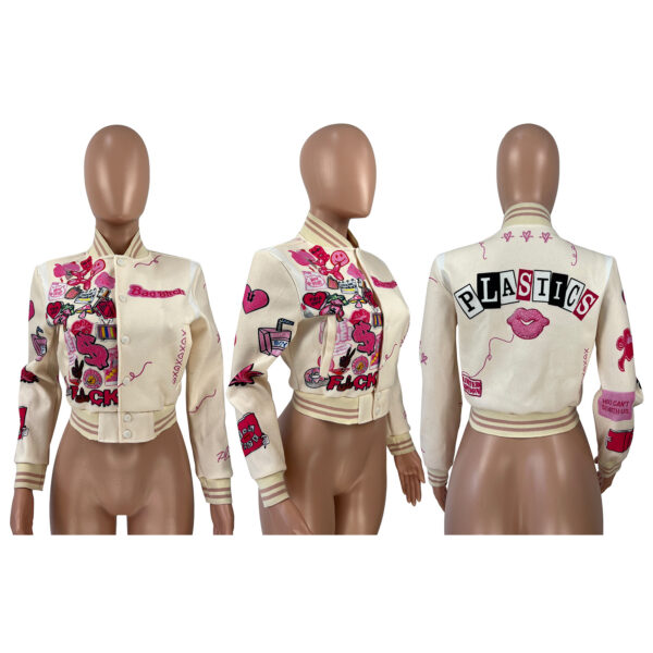 2023 Spring New Arrivals Baseball Coat Women'S Fashion Printed Varsity Jacket Pocket Street Trendsetter Bomber Jacket For Women - Image 4
