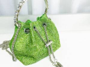 2022 Luxury trendy bling tassel bucket purse tote handbag crystal rhinestone evening bag