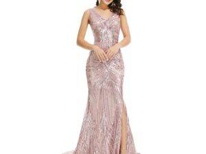 Mermaid Side Slit Lace Applique High Quality Elegant Evening Dresses Pink Prom Gowns