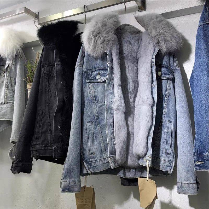 2022 Japan Korea autumn winter new fashion fur jean jacket for women denim coat fur lining vintage casual jacket - Image 3