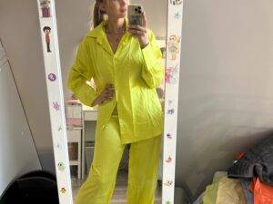 OOTN Straight Pants Suit Female Loose Tops Two Pieces Outfits Casual Long Sleeve Shirt 2023 Elegant Satin Women's Matching Sets