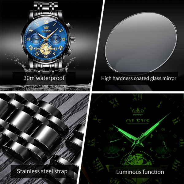 OLEVS 2859 Fashion Business men quartz watch tourbillon logo design multi-time zone steel watch Luxury Quartz Wristwatch - Image 4