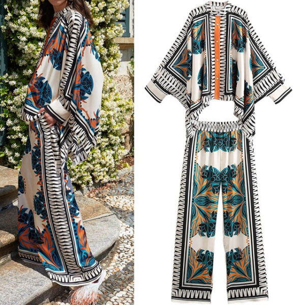 GX20516 Women 2 Piece Sets of Positioning Print Loose Doll Long Sleeve Top and Wide Leg Pant Matching Sets For African Clothing - Image 6