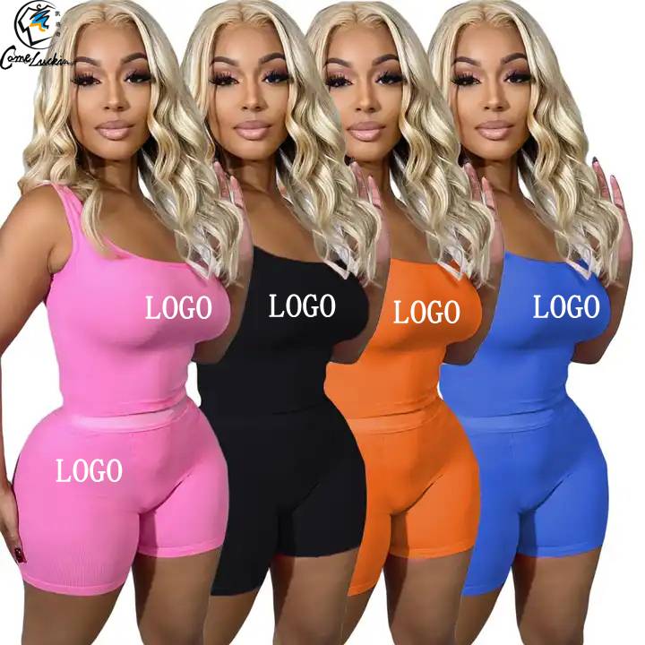 Custom Logo Summer Outfits Women T Shirt And Short Sets Summer 2 Two Piece Short Set Women Blank Biker Shorts Sets For Women - Image 6