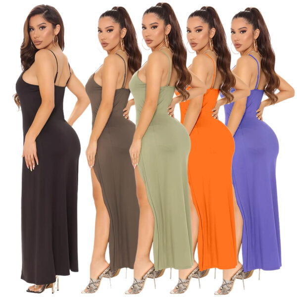 D2466 Sexy Women Clothing Solid Color Sleeveless Halter Slit Top Shorts 2 Piece Set Dress Women  2022 - Image 4