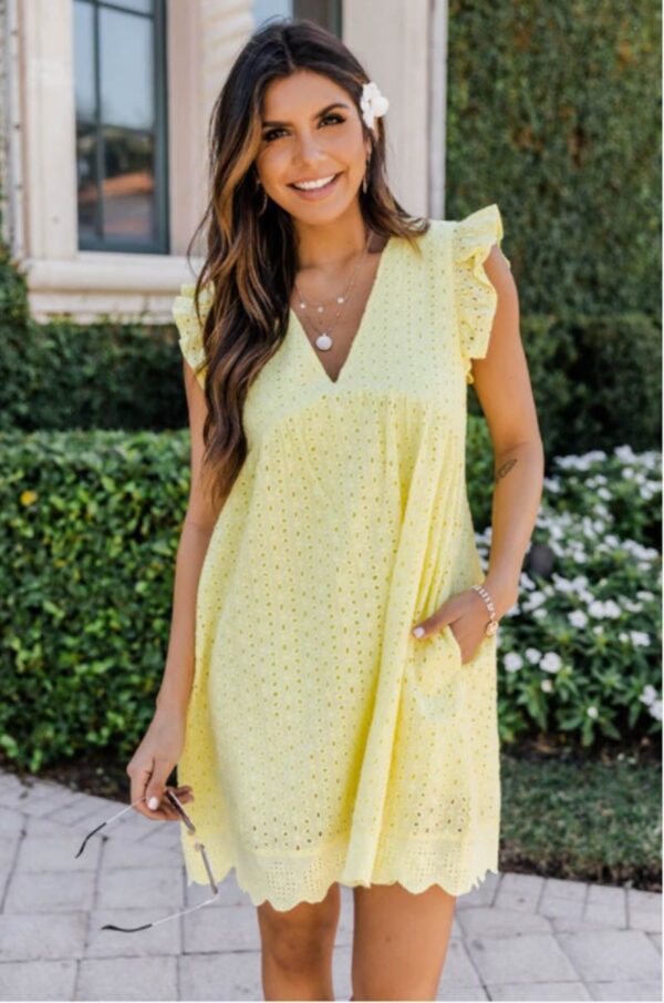 Shopify Women's Lace Jacquard Cutout V-Neck Dress with Pocket Shorts - Image 4