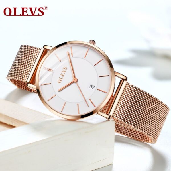 OLEVS 5869 elegant rose gold womens quartz watch clear crystals big dial date display Simple Casual wrist watch - Image 6
