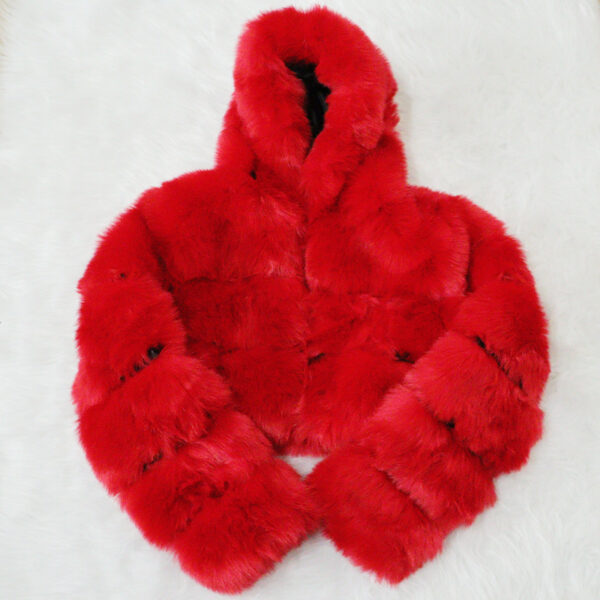 Cropped ladies jacket winter fall clothes keep warm faux fur thick faux racoon fox fur coat with hood for woman trendy - Image 5