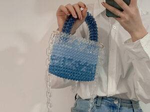 Girls Diy Handle Acrylic Pearl Clear Beading Purse Crystal Beach Beaded Clutch Handbag Wholesale Evening Handmade Beaded Bags