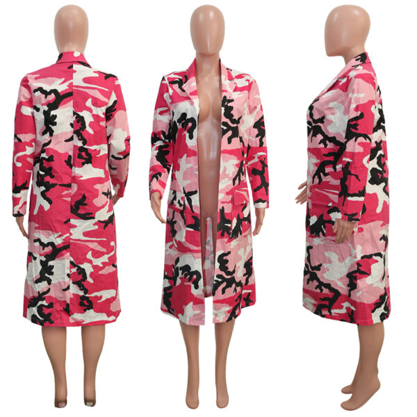 pink green woodland camouflage long coat jacket overcoat women clothing for women - Image 4