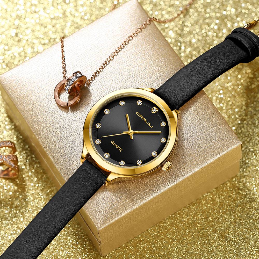 New Fashion Women ladies Quartz Watch Gift Set Necklace Ring earrings Leather Quartz Wrist watch relojes trajes - Image 2