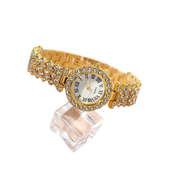 Luxury Bling Iced Out Diamond Quartz Women Watch Set Gold Jewelry Gift Lady Watch Set - Image 5