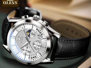 OLEVS 2876  Factory Wristwatches Sales Luxury Brand Men  Waterproof Pu Leather Fashion Diamond Quartz Men watches