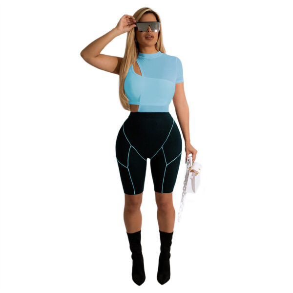 lady plus size sexy casual bralette mesh top t shirt and shorts 3 piece set women outfits clothes clothing 2022 summer for women - Image 4