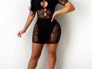 Women's Dress Cut Out Sexy Zebra Mesh Transparent Mini Dress Beach Holiday Sexy Party Prom Night Bodycon Pencil Shorts Dresses