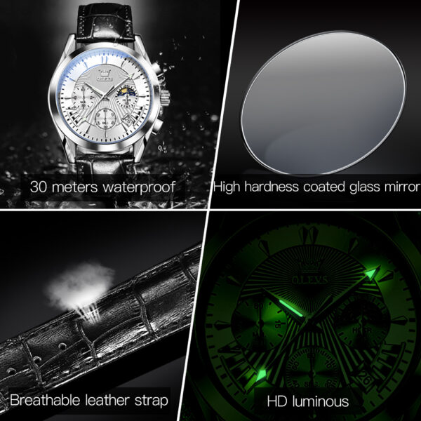 OLEVS 2876  Factory Wristwatches Sales Luxury Brand Men  Waterproof Pu Leather Fashion Diamond Quartz Men watches - Image 3