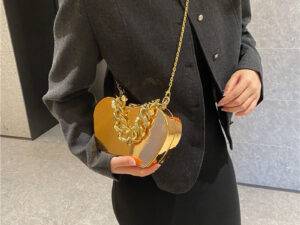 New trendy metal purses with thick chain sling crossbody bag ladies apple party evening bag for woman wedding clutch