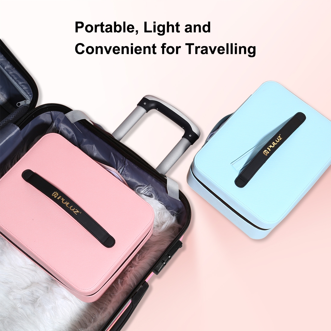 Portable PU Make Up Organizer With Full Led Light Mirror Waterproof Cosmetic Case Storage Box Travel Bags Hand Makeup Suitcase - Image 4