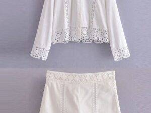 2023summer Women Sweet Suits 2 Piece Sets White Lace Shirts Tops And Shorts Female Fashion Street Two Pieces Clothing