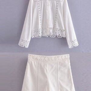 2023summer Women Sweet Suits 2 Piece Sets White Lace Shirts Tops And Shorts Female Fashion Street Two Pieces Clothing