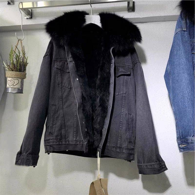 2022 Japan Korea autumn winter new fashion fur jean jacket for women denim coat fur lining vintage casual jacket - Image 5