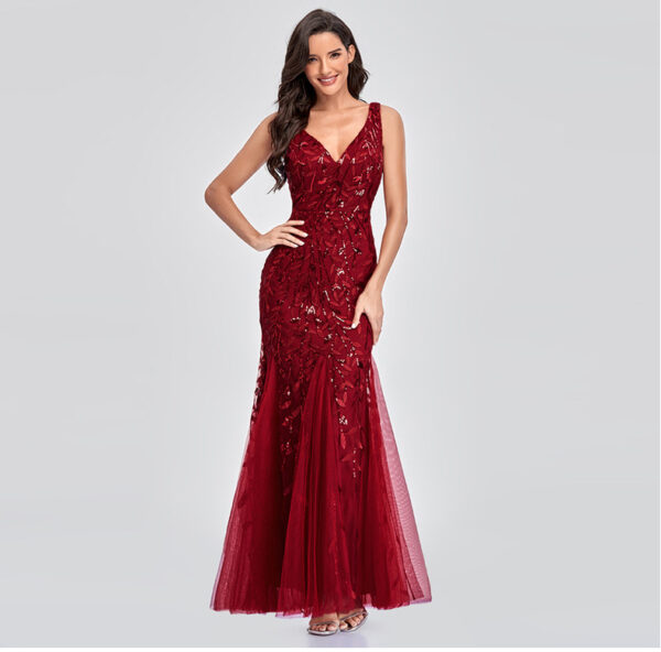 XU90804 Hot Sale Elegance Slim Mesh Sleeveless Evening Dresses Sequin Women Party Dresses Women Banquet Mermaid Dress - Image 3