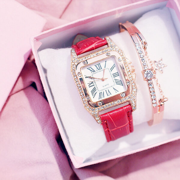Hot Sale Women Ladies Fashion Leather Strap Square Diamond Quartz Wrist Bracelet Watches Gift Set WW06 - Image 3
