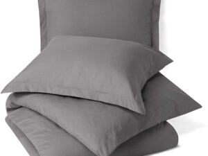 Gray Bedding Duvet Cover 3pcs Set Soft Double Brushed Microfiber Comforter Cover with Button Closure and 2 Pillow Shams