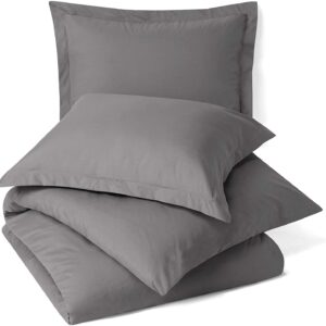 Gray Bedding Duvet Cover 3pcs Set Soft Double Brushed Microfiber Comforter Cover with Button Closure and 2 Pillow Shams