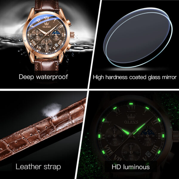OLEVS 2871 New Luxury Fashion  Glass Quartz Analog Leather Men Watch Casual Leather strap Men wristwatch - Image 5