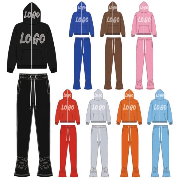 Mens Custom Clothing 2 Piece Jogger Set Men Two Piece Sets Fleece Full Zip Up Hoodie Custom Rhinestone Tracksuit And Sweatpants - Image 2