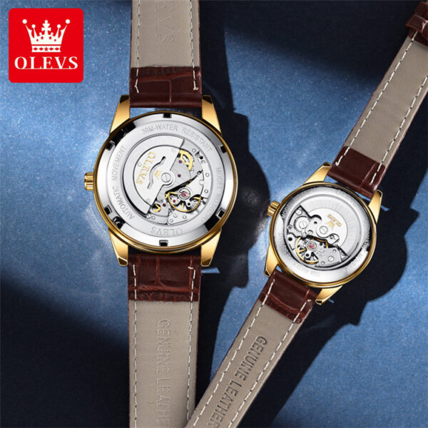 Top Luxury Brand Olevs Couple leather Watches Set Waterproof Men Watch Wristwatches Custom Women Automatic Watch 6629 - Image 4