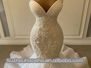 Sexy Sweetheart Mermaid African Wedding Dresses 2022 Luxury Beaded Embroidery Women White Organza Bridal Wedding Gowns